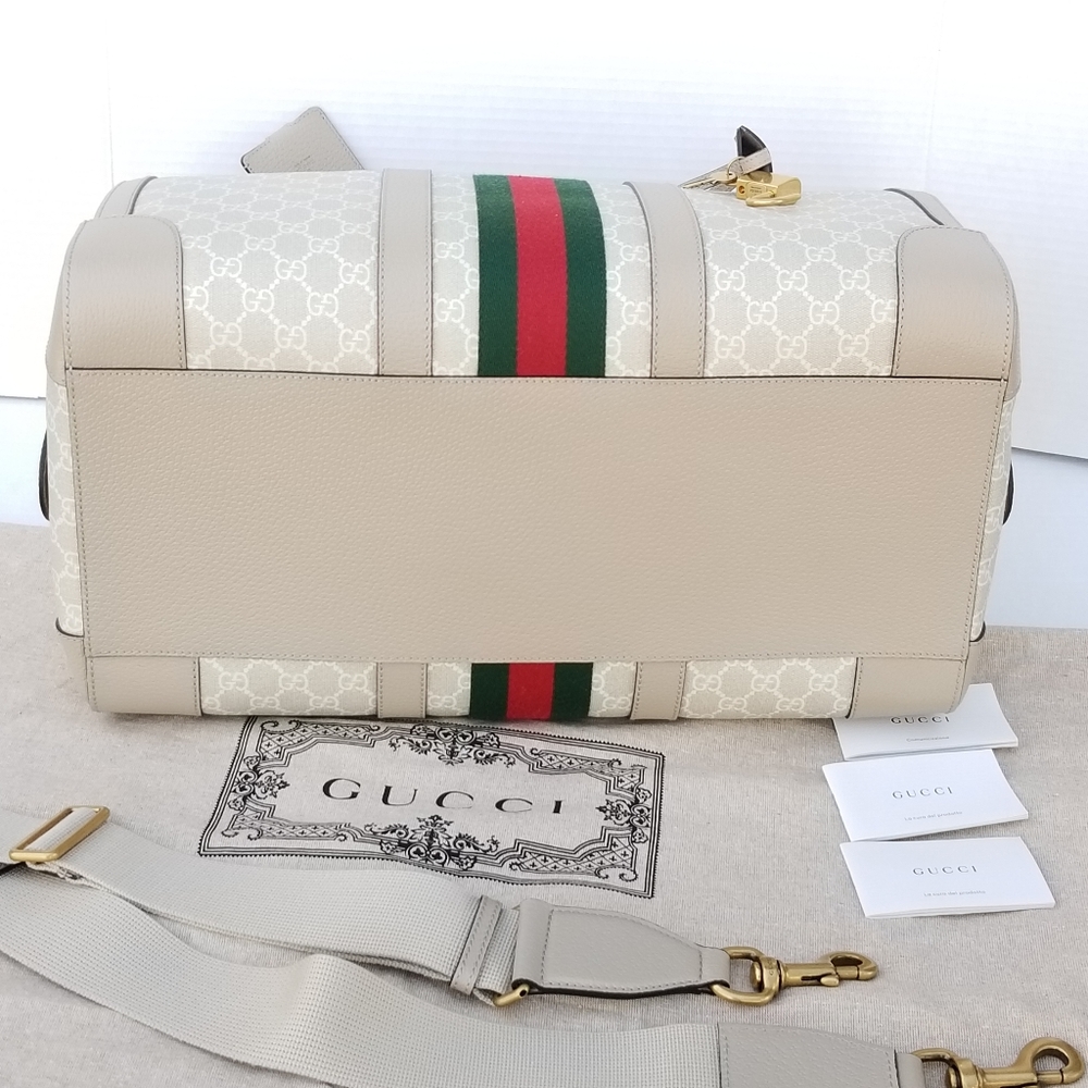 Amazing Gucci GG Supreme  Rare Monogram Web Small Savoy Duffle Weekender bag - Picture 12 of 16